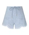 Zimmermann Daylight Scalloped Broderie Anglaise Denim Shorts In Blue