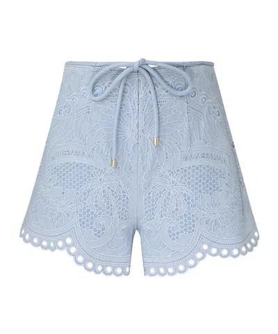 Zimmermann Daylight Scalloped Broderie Anglaise Denim Shorts In Blue
