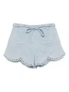 Zimmermann Daylight Embroidered Belted Denim Shorts In Blue
