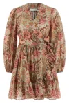 Zimmermann Daylight Mini Wrap Frill Dress Stamp Floral Sage In Green