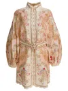 Zimmermann Linen Mini Dress With Floral Print And Scalloped Edges In Pink