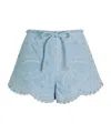 Zimmermann Daylight Embroidered Belted Denim Shorts In Blue