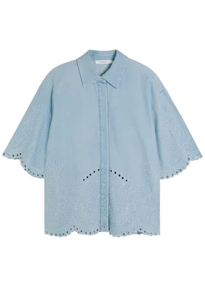 Zimmermann Womens Ice Storm Daylight Embroidered Denim Shirt Xs In Blue