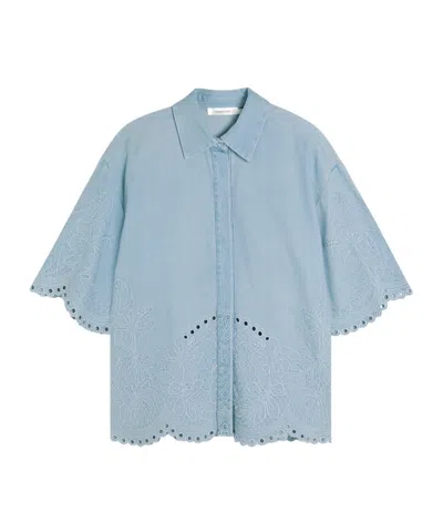 Zimmermann Daylight Embroidered Denim Shirt In Blue