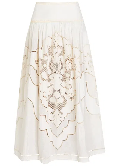 Zimmermann Daylight Embroidered Linen Maxi Skirt In White