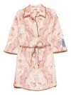 Zimmermann Daylight Belted Printed Linen Mini Dress In Pink