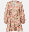 Zimmermann Daylight Mini Wrap Frill Dress Stamp Floral Sage In Pink