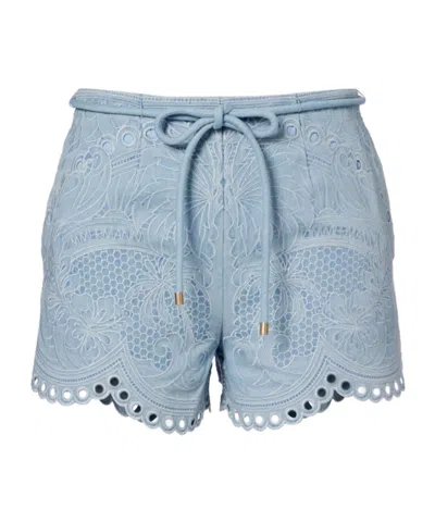 Zimmermann Daylight Floral Embroidered Cotton Shorts In Blue