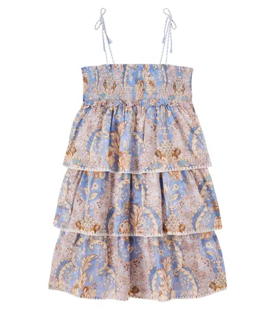 Zimmermann Kids' Daylight Floral Tiered Denim Dress In Multi
