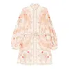 Zimmermann Linen Mini Dress With Floral Print And Scalloped Edges In Pink