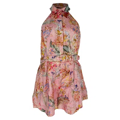 Pre-owned Zimmermann Daylight Halter Playsuit In Pink Linen