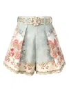 Zimmermann Daylight Multicolor Shorts With Belt On The Front And All-over Floral Motif In Linen Woman In Neutral