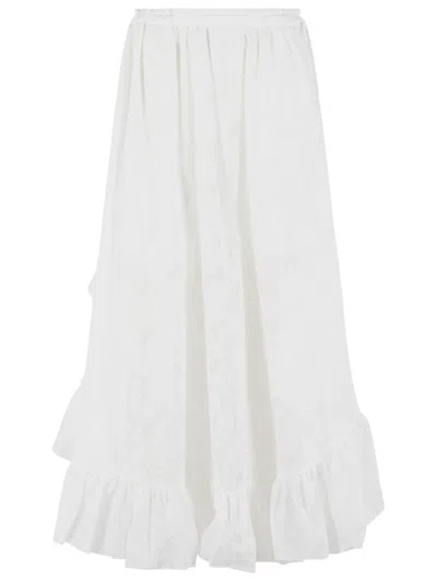 Zimmermann Daylight Long Skirt In White Cotton Blend