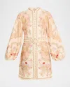 Zimmermann Linen Mini Dress With Floral Print And Scalloped Edges In Multi