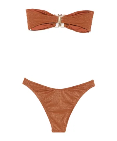 Zimmermann Daylight Metallic Trim Bikini In Brown