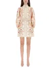 Zimmermann Linen Mini Dress With Floral Print And Scalloped Edges In Multi
