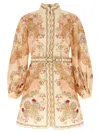 Zimmermann Linen Mini Dress With Floral Print And Scalloped Edges In Multi