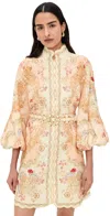 Zimmermann Linen Mini Dress With Floral Print And Scalloped Edges In Multi