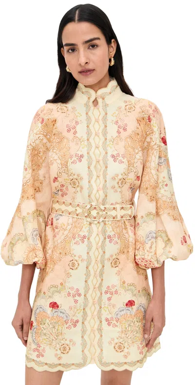 Zimmermann Daylight Multicolor Midi Dress With Long Puffed Sleeves And All-over Floral Print In Linen Woman In Yellow