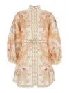Zimmermann Daylight Multicolor Midi Dress With Long Puffed Sleeves And All-over Floral Print In Linen Woman In Multi