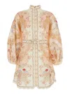Zimmermann Daylight Multicolor Midi Dress With Long Puffed Sleeves And All-over Floral Print In Linen Woman In Multi