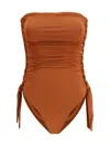 Zimmermann Sculpting Braided Gathered One-piece Swimsuit Size 1 In Brown
