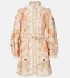 Zimmermann Linen Mini Dress With Floral Print And Scalloped Edges In Animal Print