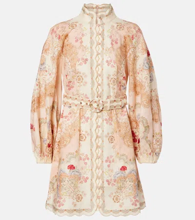 Zimmermann Daylight Multicolor Midi Dress With Long Puffed Sleeves And All-over Floral Print In Linen Woman In Yellow