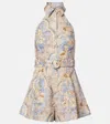 Zimmermann Daylight Belted Printed Linen Halterneck Playsuit In Multi