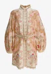 Zimmermann Linen Mini Dress With Floral Print And Scalloped Edges In Multi
