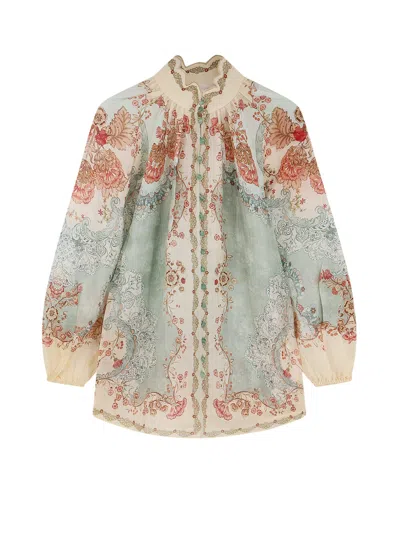 Zimmermann Womens Wallpaper Floral Mint Daylight Balloon-sleeves Woven Blouse Xs In Multi