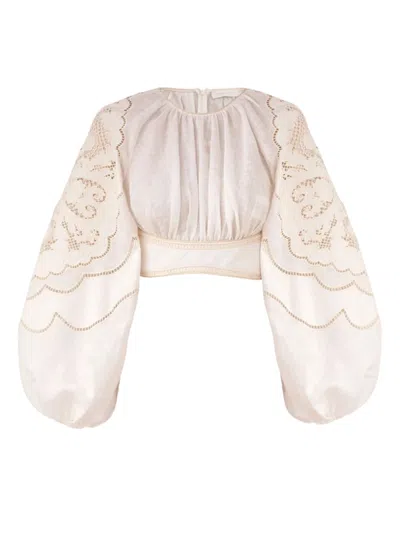 Zimmermann Daylight Ruffle Top With Gathered Center And Zip Closure In Neutral