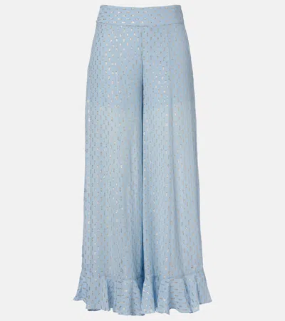 Zimmermann Daylight Semi-sheer Chiffon Wide-leg Pants In Blue