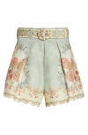 Zimmermann Daylight Tuck Pleated Linen Shorts In Multi