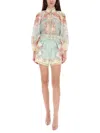 Zimmermann Daylight Multicolor Shorts With Belt On The Front And All-over Floral Motif In Linen Woman