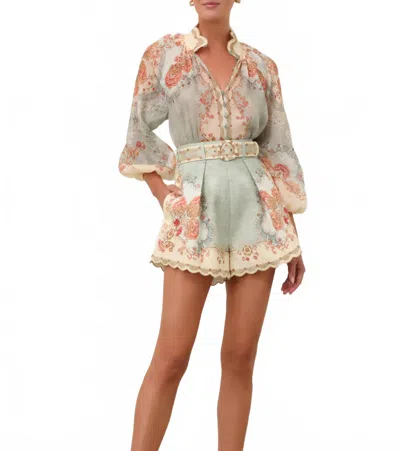Zimmermann Daylight Tuck Shorts In Wallpaper Floral Mint In Gold
