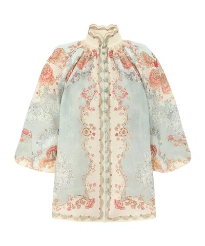Zimmermann Womens Wallpaper Floral Mint Daylight Balloon-sleeves Woven Blouse Xs In Multi