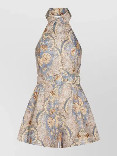 Zimmermann Daytime Floral Halterneck Playsuit Open Back In Multi