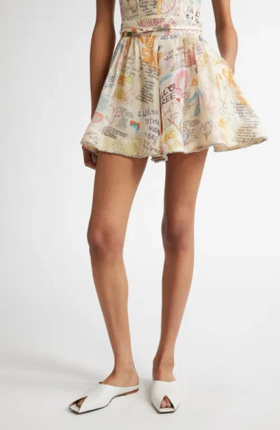 ZIMMERMANN ZIMMERMANN DEAR DIARY PRINT LINEN & SILK SKORT