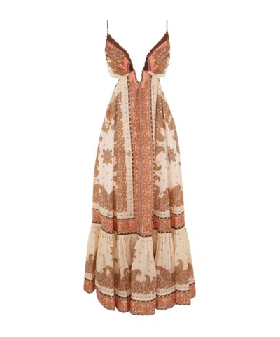 Zimmermann Maxine Plunge Maxi Dress In Beige