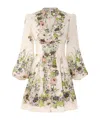 Zimmermann Halliday Plunge Linen Mini Dress In Nude