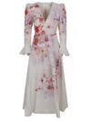 Zimmermann Flower Printed Crush Midi Dress In Linen In White
