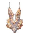 Zimmermann Tallow Waterfall Ruffled Swimsuit In Nude