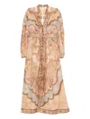 Zimmermann Wanderlust Multicolor Long Dress With V Neck And All-over Paisley Motif In Linen Woman In Burgundy