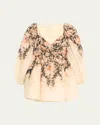Zimmermann Pleated Floral-print Linen And Silk-blend Mini Dress In Tea Rococo Floral