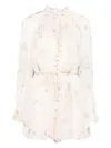 Zimmermann Delicate Floral Playsuit With Removable Belt And Ruffled Edges