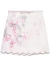 Zimmermann Delicate Floral Print Skirt With Scalloped Hemline In White