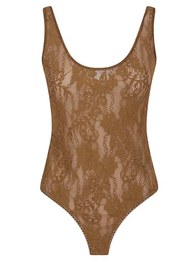 Zimmermann Lace Scoop Body Suit In Beige