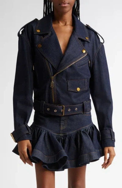 Zimmermann Crush Denim Biker Jacket In Black