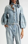 Zimmermann Balloon Sleeve Top Bow Detail In Sea Foam